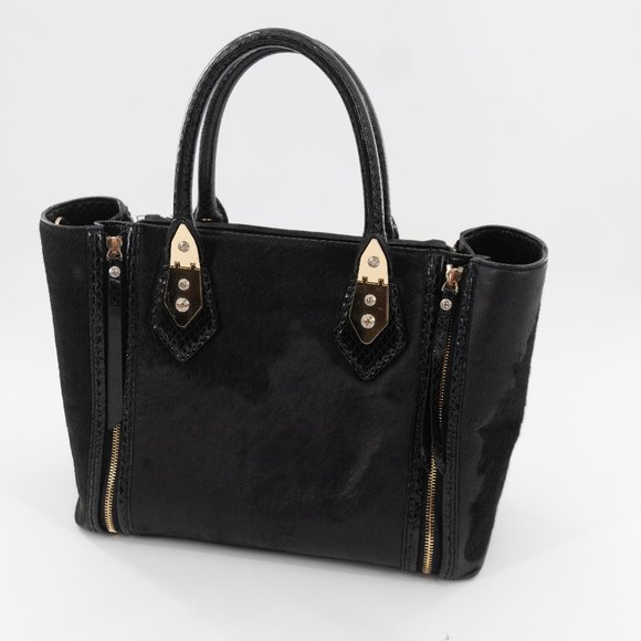 henri bendel Handbags - Henri Bendel Large A-List Black Leather Calf- Hair Expandable Shoulder bag